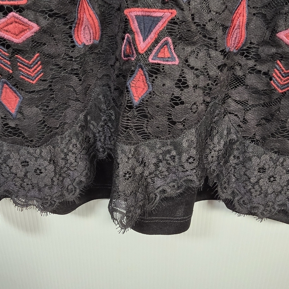 Free People Black Lace Dress with Pink Geometric Patterns Black Slip Under SizeS - Picture 9 of 13